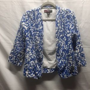 Peck & Peck Royal Blue White Embroidered Eyelet Open front blazer Med